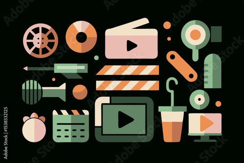 Vibrant Film Production Vector Icon Set for Creative Media Designs