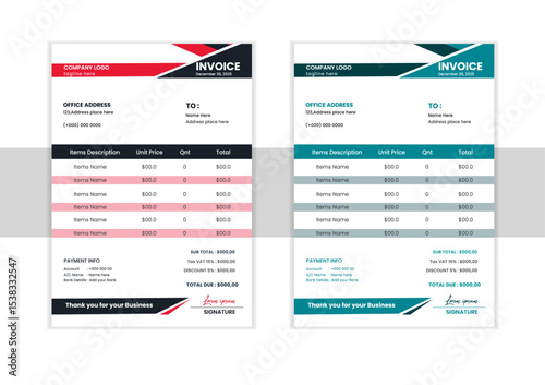 Minimal Corporate Business Invoice design template vector illustration bill form price invoice. Creative invoice template vector. business stationery design payment agreement design	