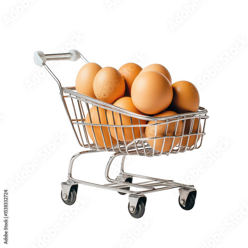 Mini shopping cart full of brown eggs isolated on transparent background