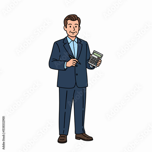 Smiling Male Accountant Professional with Calculator Character