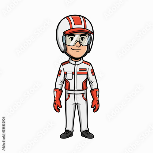 Smiling Cartoon Race Car Driver Character