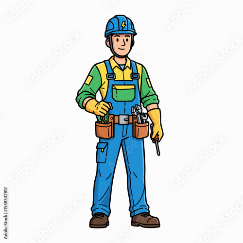 Smiling Male Electrician Repairman Worker Character
