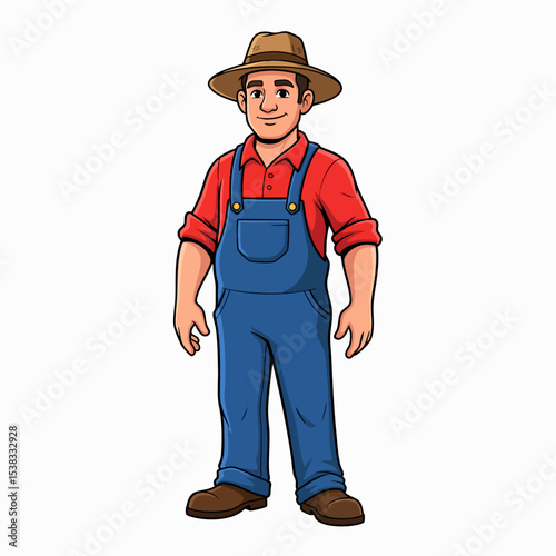 Smiling Male Farmer Cartoon Character in Overalls