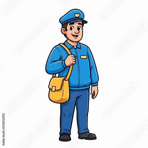 Smiling Male Postman Mailman Cartoon Character
