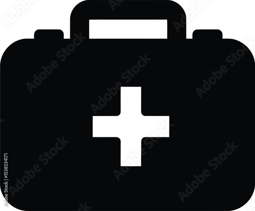 Medical First Aid Kit Symbol Black Silhouette Vector Icon