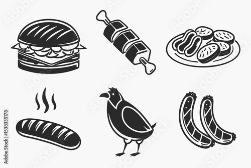 set of food and drinks