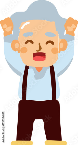 Cheerful Grandfather: An elderly man with a gentle smile and raised arms, illustrating the joys of senior living and life's precious moments.