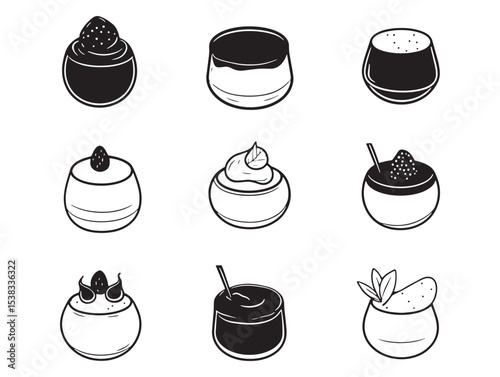 Simple Panna Cotta Food Vector Line Art Illustration 