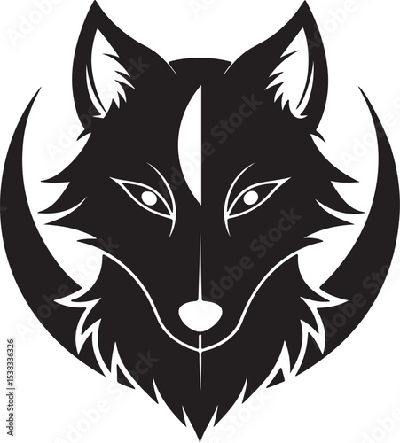 wolf head blinded with half moon illustration