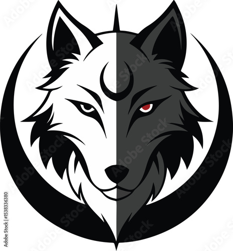 wolf head blinded with half moon illustration
