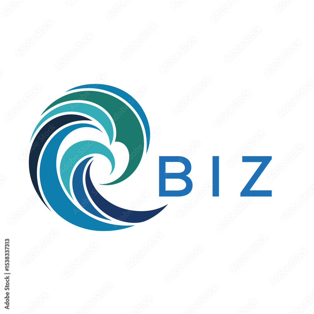 Naklejka premium BIZ Modern Wave -Inspired Abstract Logo Design BIZ Later Logo, with BAA Text on White Background 