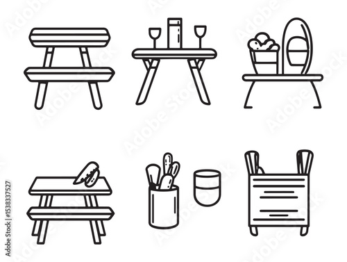 Simple Picnic Table Outline Vector Design 
