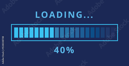 Vector illustration of light blue loading bar isolated on dark blue background for websites and graphic resources. Loading bar at 40% loaded.