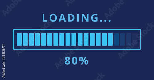 Vector illustration of light blue loading bar isolated on dark blue background for websites and graphic resources. Loading bar at 80% loaded.