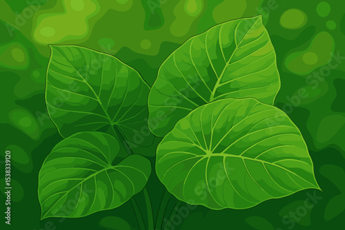 Tropical leaves vector background with lush green foliage. Detailed illustration of exotic jungle plants. Natural, fresh, and vibrant design for summer, ecology, or botanical themes.