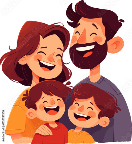 Happy Family Portrait: A heartwarming illustration of a joyful family, radiating love and togetherness, perfect for evoking feelings of warmth, security, and familial bonds.