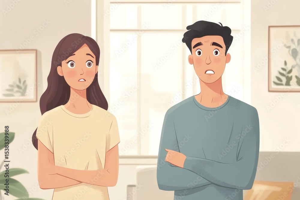 Obraz premium Family relationship problems, angry wife arguing with her husband at home., Generative AI