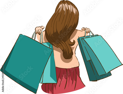 Shopping Spree: A woman carrying multiple shopping bags, depicting the joy of retail therapy, embodying style and leisure.