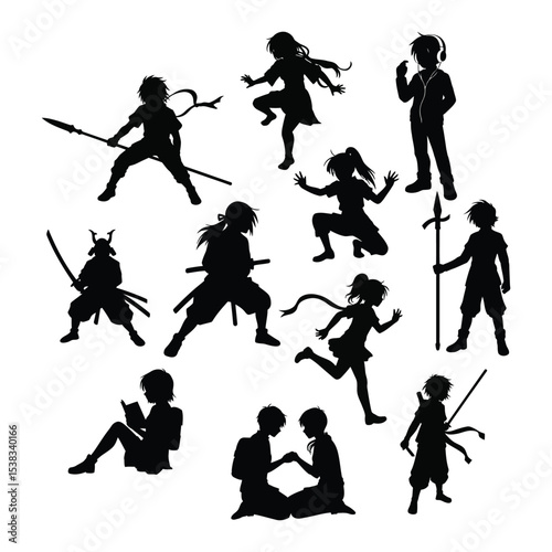 Anime Character Silhouette Vector .