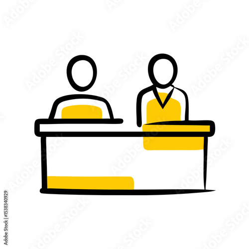 Reception desk with guests icon on transparent background for web and graphic design