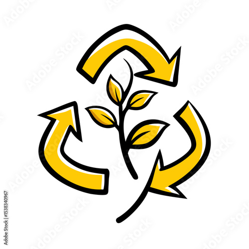 Recycle around plant icon on transparent background for web and graphic design
