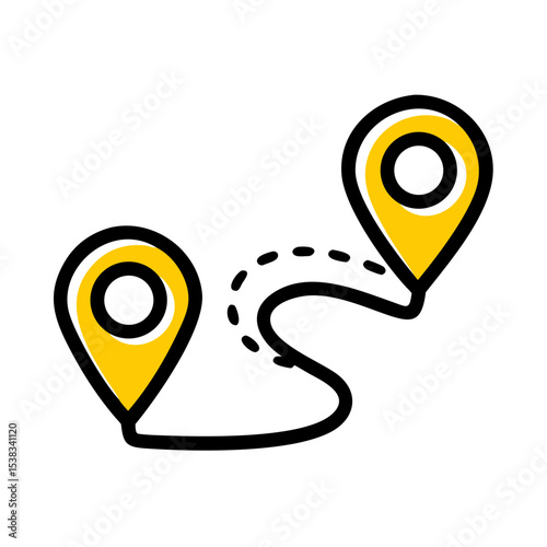 Route with 2 pins icon on transparent background for web and graphic design