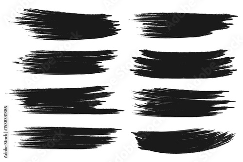 Black brush stroke set isolated on background. Paint brush stroke vector for ink paint, grunge design element, dirt banner, watercolor design, dirty texture.