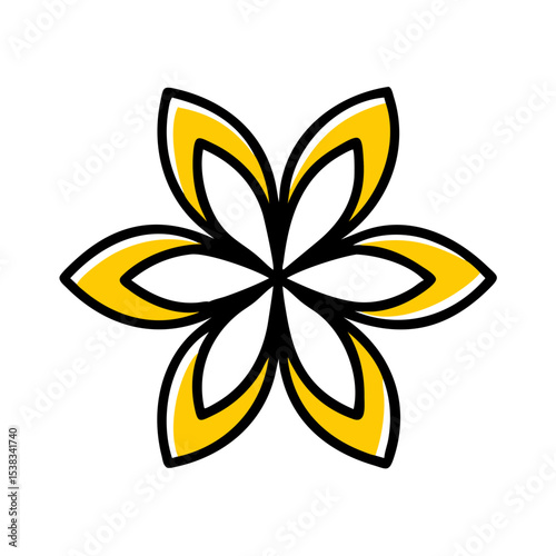 Six petal stylized rosette icon on transparent background for web and graphic design