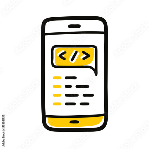 Smartphone with coding interface on transparent background for web and graphic design