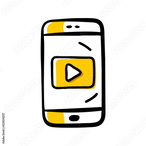 Smartphone with video play icon on transparent background for web and graphic design