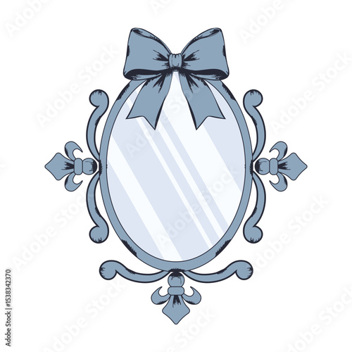 Victorian antique mirrow Frame template design. Vector illustration of retro Coquette empty Frame isolated transparent background. EPS 10