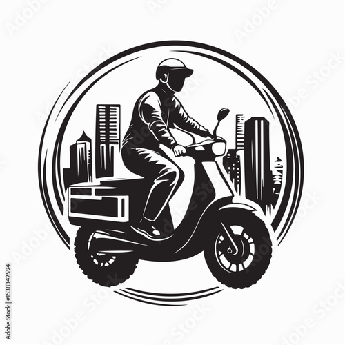 Shipping Delivery Man Riding Motorcycle Image Vector Isolated on white background.