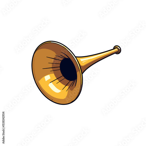 Illustration of a Golden Bugle with Detailed Shading and a White Background, Perfect for Musical Designs
