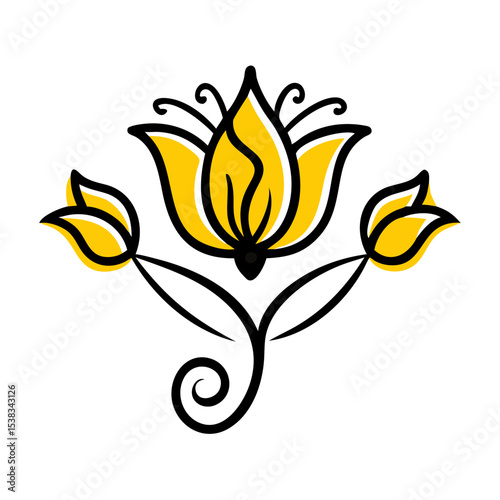 Tulip style flower with curls icon on transparent background for web and graphic design