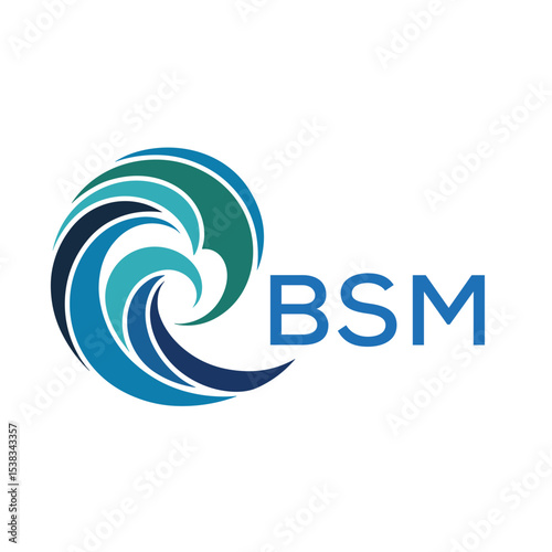BSM Modern Wave -Inspired Abstract Logo Design BSM Later Logo, with BSM Text on White Background

