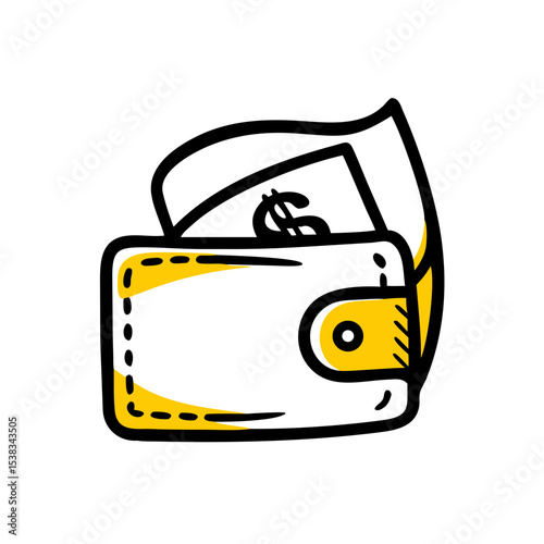 Wallet with inserted dollar bill on transparent background for web and graphic design