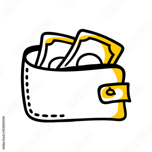 Wallet with inserted bills on transparent background for web and graphic design