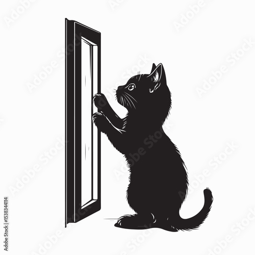 Adorable Kitten Joyfully Playing in Front of Mirror at Home Vector Scene