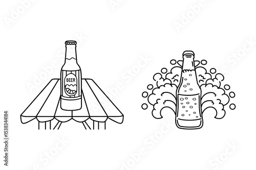 Beer Bottle Coloring Page – Fizzy Drink and Table Scene Printable for Adults