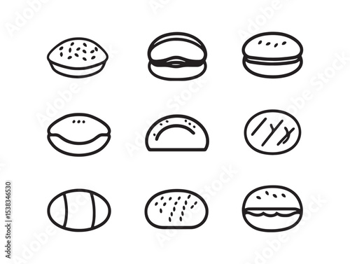 Fresh Red Bean Bun Icon Style Line Art Vector