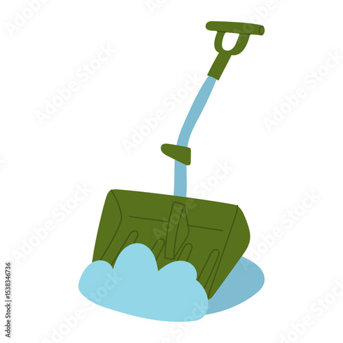 plastic shovel shovels snow, cleans the path. Gardening tools. Flat color illustration. The courtyard. Suitable for gardening, site maintenance, weed control, agricultural machinery and manual labor