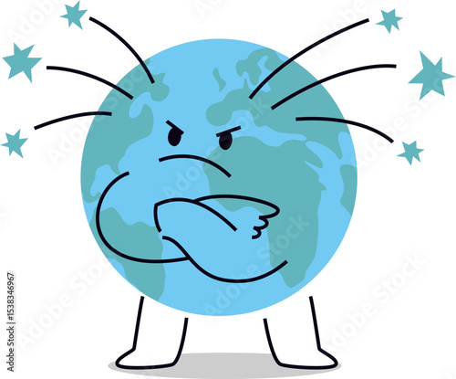 Angry Planet Earth Vector Mascot Character on Transparent Background