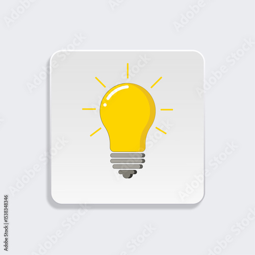 Blue light bulb icon on rounded square background, Idea and Innovation Symbol, Bright Solution Graphic, Creative Thinking Concept, Flat Design Light Icon, vector illustration.