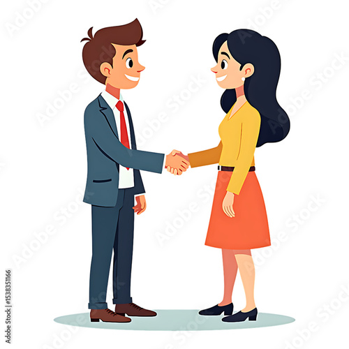 Cartoon Illustration of Business People Shaking Hands: Successful Deal, Partnership, Agreement, Collaboration, Vector Art
