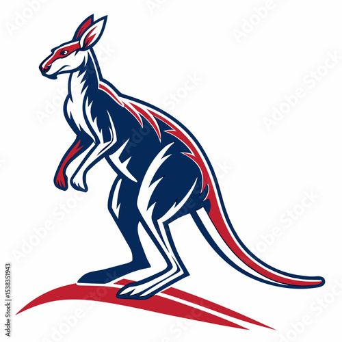 Stylized Kangaroo Mascot Design in Red White and Blue.