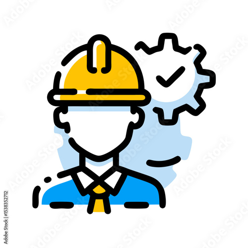 Construction Engineer Vector Icon in Hard Hat and Tie – Flat Design Illustration for Builder, Architect, Safety Inspector, Site Manager, Labor Safety, Industrial Worker, and Civil Engineering Concept