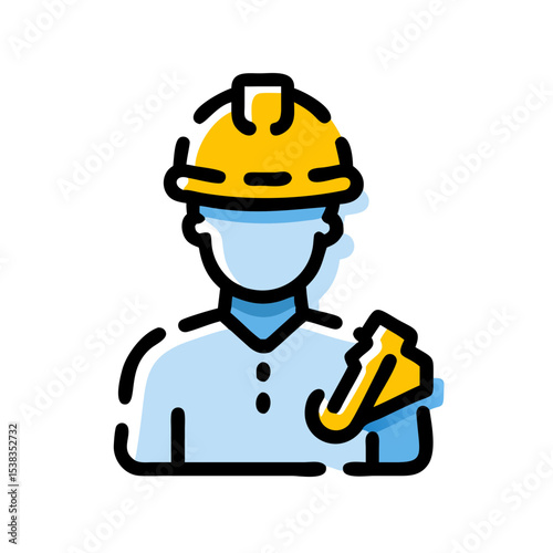 Construction Engineer Vector Icon in Hard Hat and Tie – Flat Design Illustration for Builder, Architect, Safety Inspector, Site Manager, Labor Safety, Industrial Worker, and Civil Engineering Concept