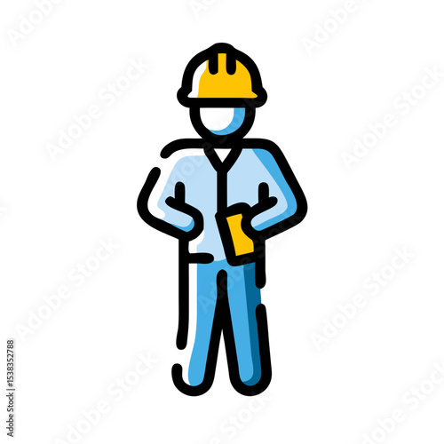 Full Body Construction Worker Vector Illustration – Builder in Hard Hat with Safety Vest and Clipboard, Perfect for Architect, Civil Engineer, Site Supervisor, Project Manager, or Industrial Icon