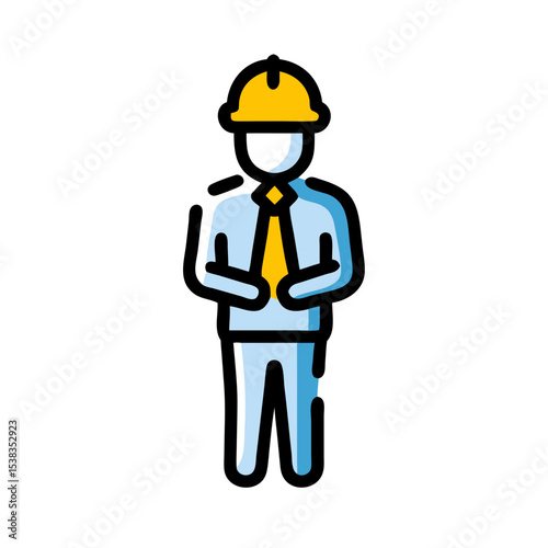 Full Body Construction Worker Vector Illustration – Builder in Hard Hat with Safety Vest and Clipboard, Perfect for Architect, Civil Engineer, Site Supervisor, Project Manager, or Industrial Icon