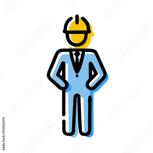 Full Body Construction Worker Vector Illustration – Builder in Hard Hat with Safety Vest and Clipboard, Perfect for Architect, Civil Engineer, Site Supervisor, Project Manager, or Industrial Icon